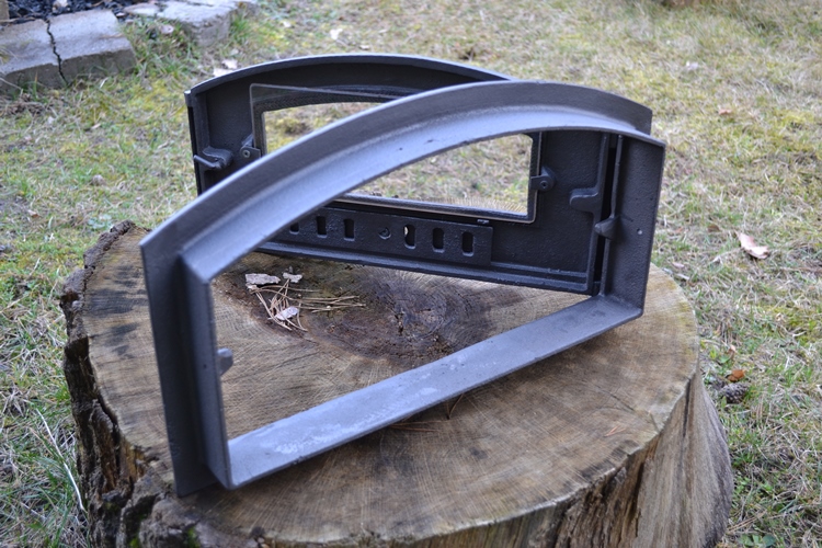 Cast Iron pizza oven door with glass and therm.