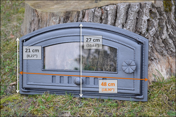 Cast Iron pizza oven door with glass and therm.