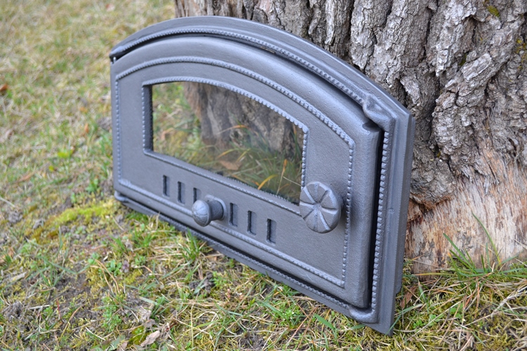 Cast Iron pizza oven door with glass and therm.